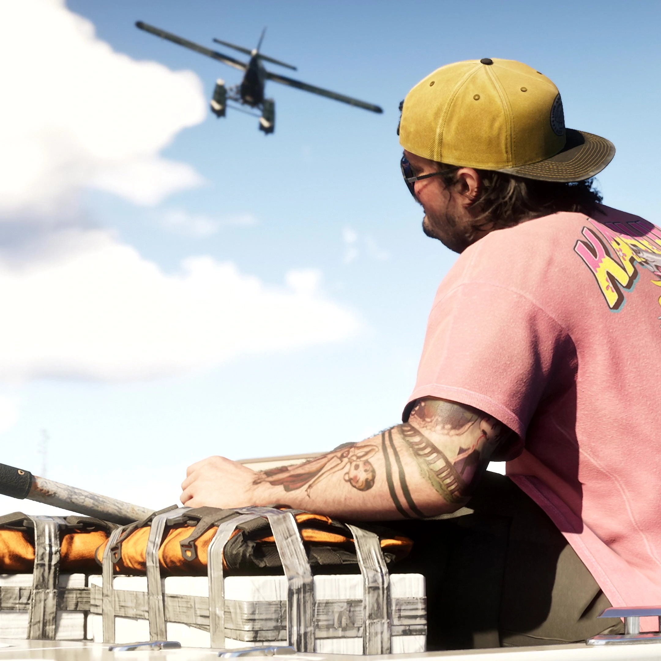 Cal Hampton, identified by the official clip title, appears in the same shot as a fixed-wing aircraft with floats.