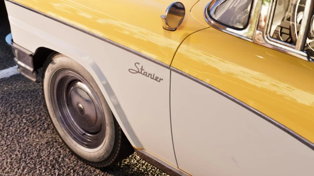 Close up of the front fender of the '55 Vapid Stanier.