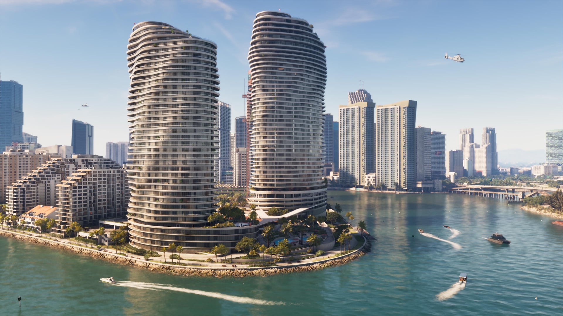 Imagem oficial de torres e orla de Vice City